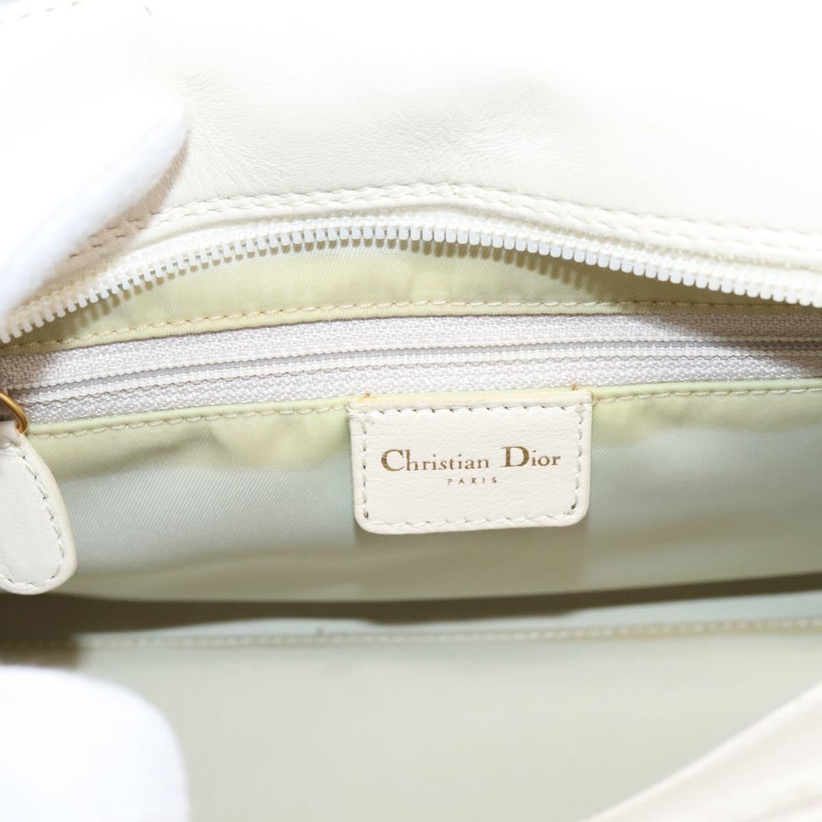 Christian Dior Maris Pearl Canage Hand Bag Leather White Gold Auth 208737A