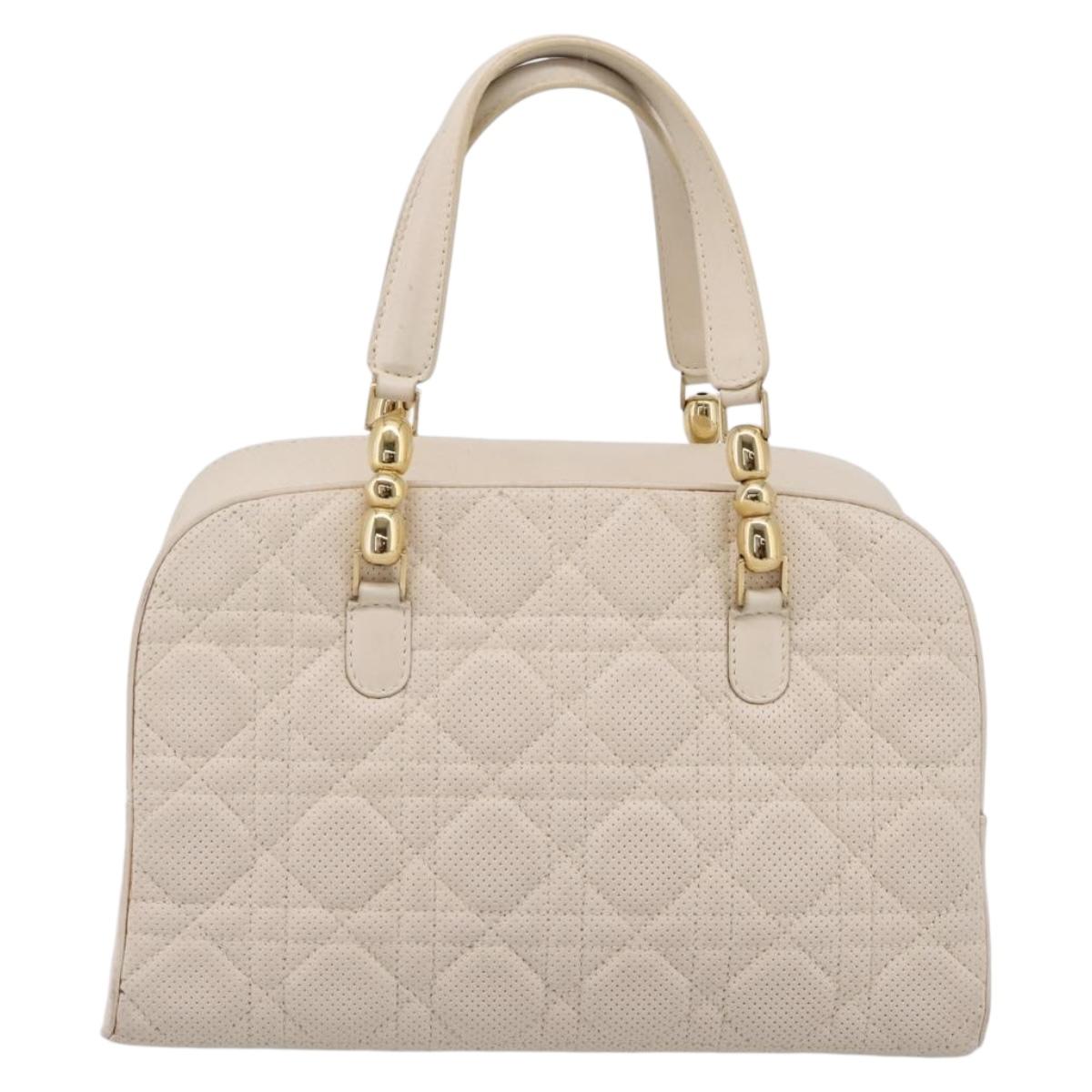 Christian Dior Maris Pearl Canage Hand Bag Leather White Gold Auth 208737A