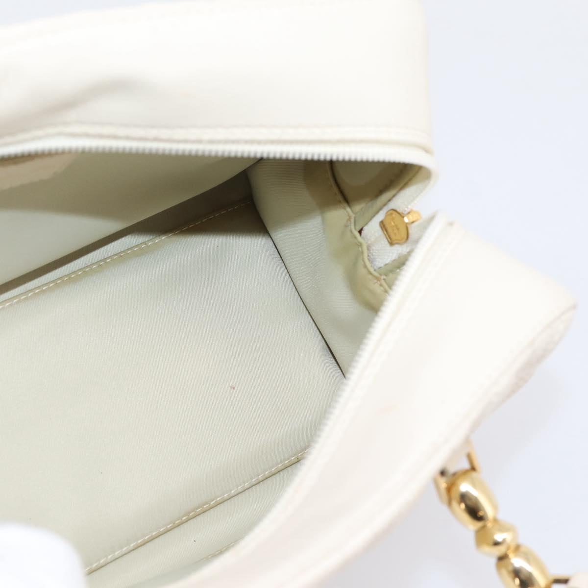 Christian Dior Maris Pearl Canage Hand Bag Leather White Gold Auth 208737A