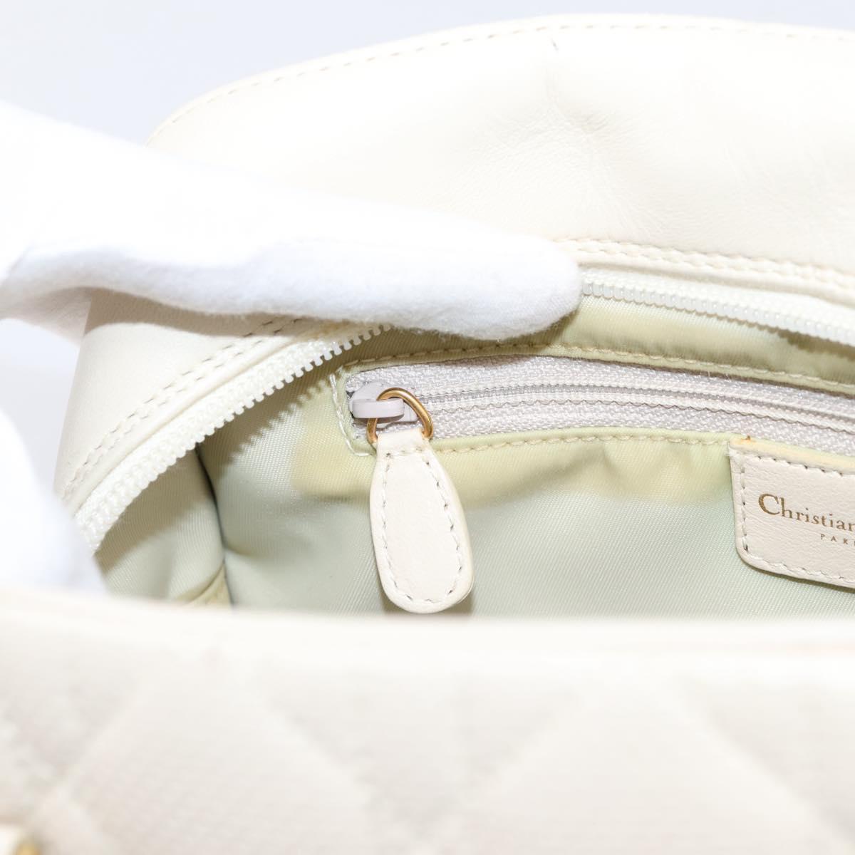 Christian Dior Maris Pearl Canage Hand Bag Leather White Gold Auth 208737A