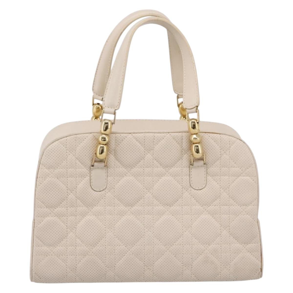 Christian Dior Maris Pearl Canage Hand Bag Leather White Gold Auth 208737A