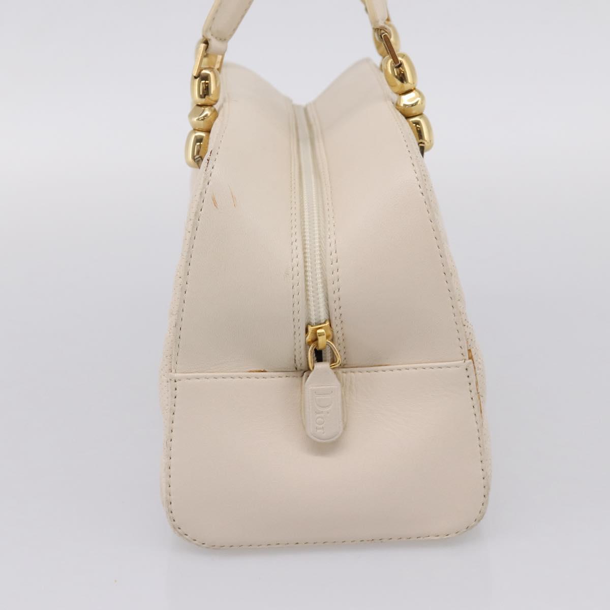 Christian Dior Maris Pearl Canage Hand Bag Leather White Gold Auth 208737A