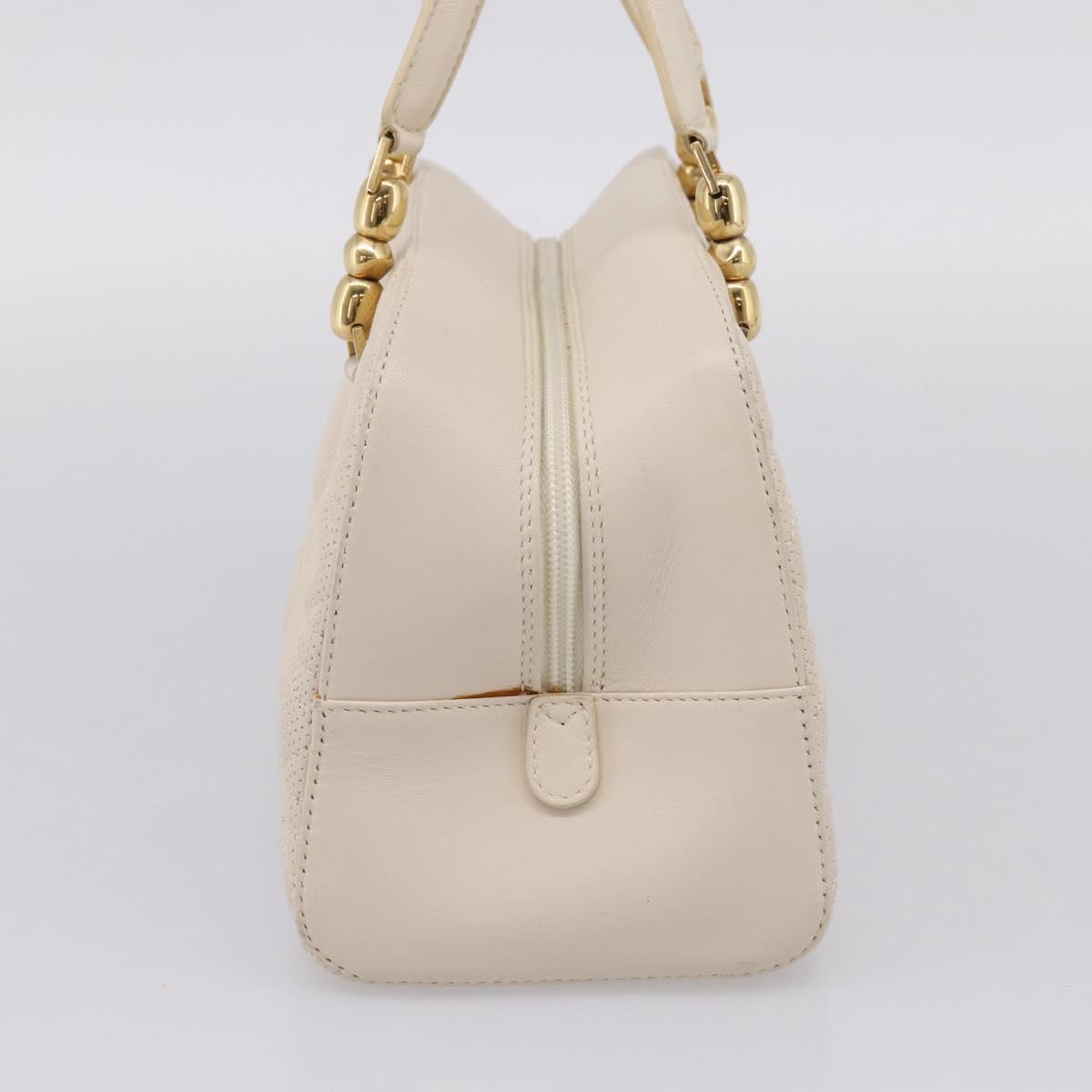 Christian Dior Maris Pearl Canage Hand Bag Leather White Gold Auth 208737A