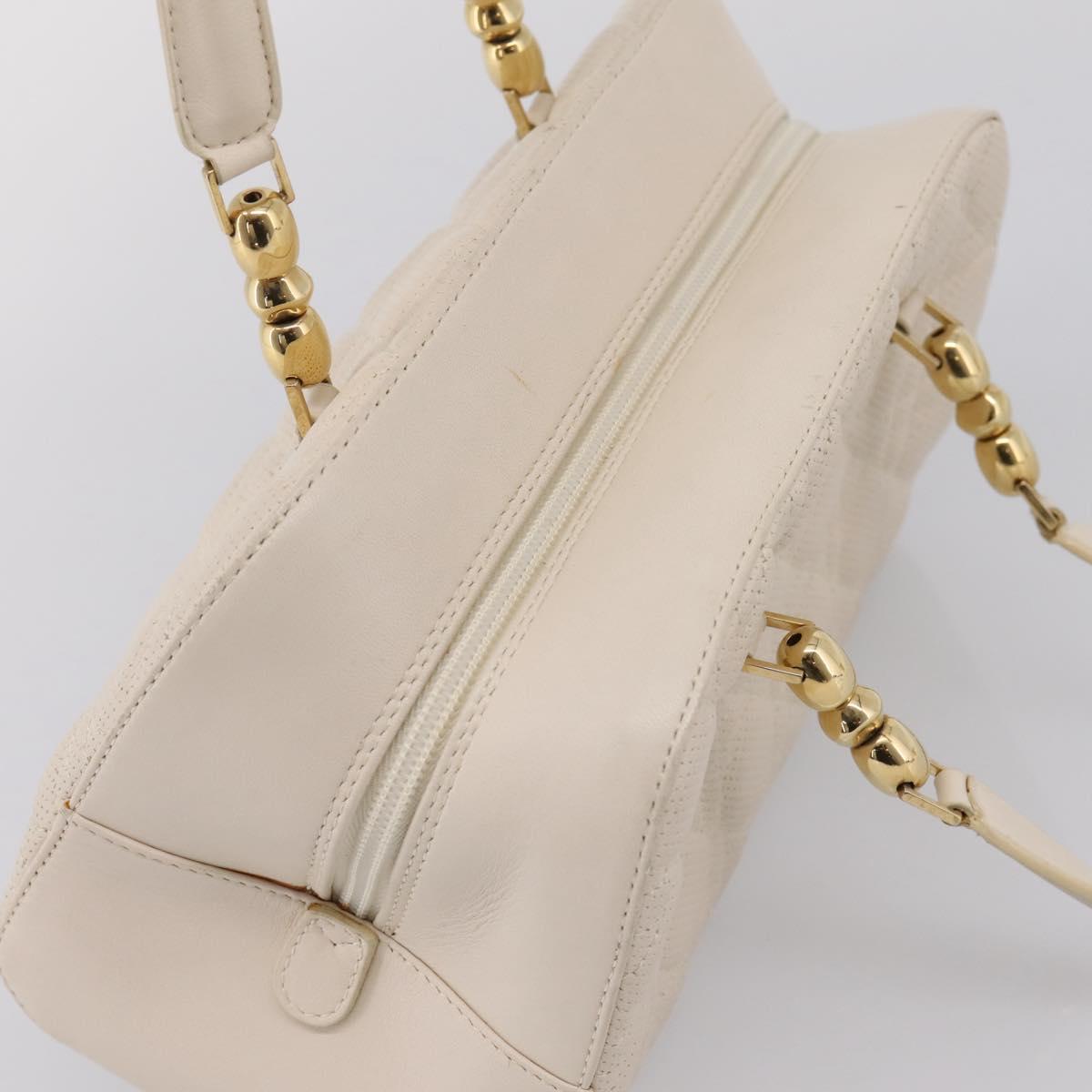 Christian Dior Maris Pearl Canage Hand Bag Leather White Gold Auth 208737A