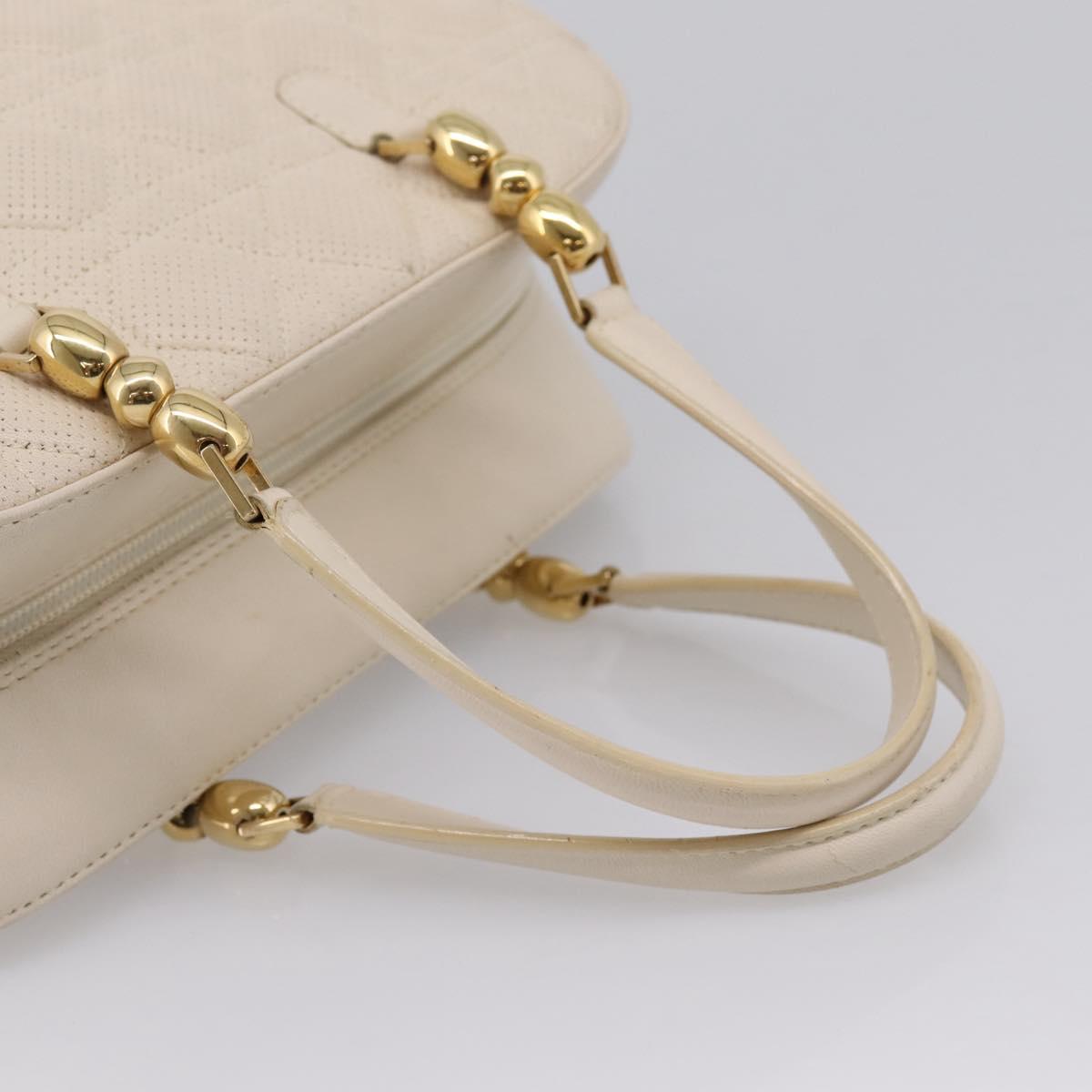 Christian Dior Maris Pearl Canage Hand Bag Leather White Gold Auth 208737A