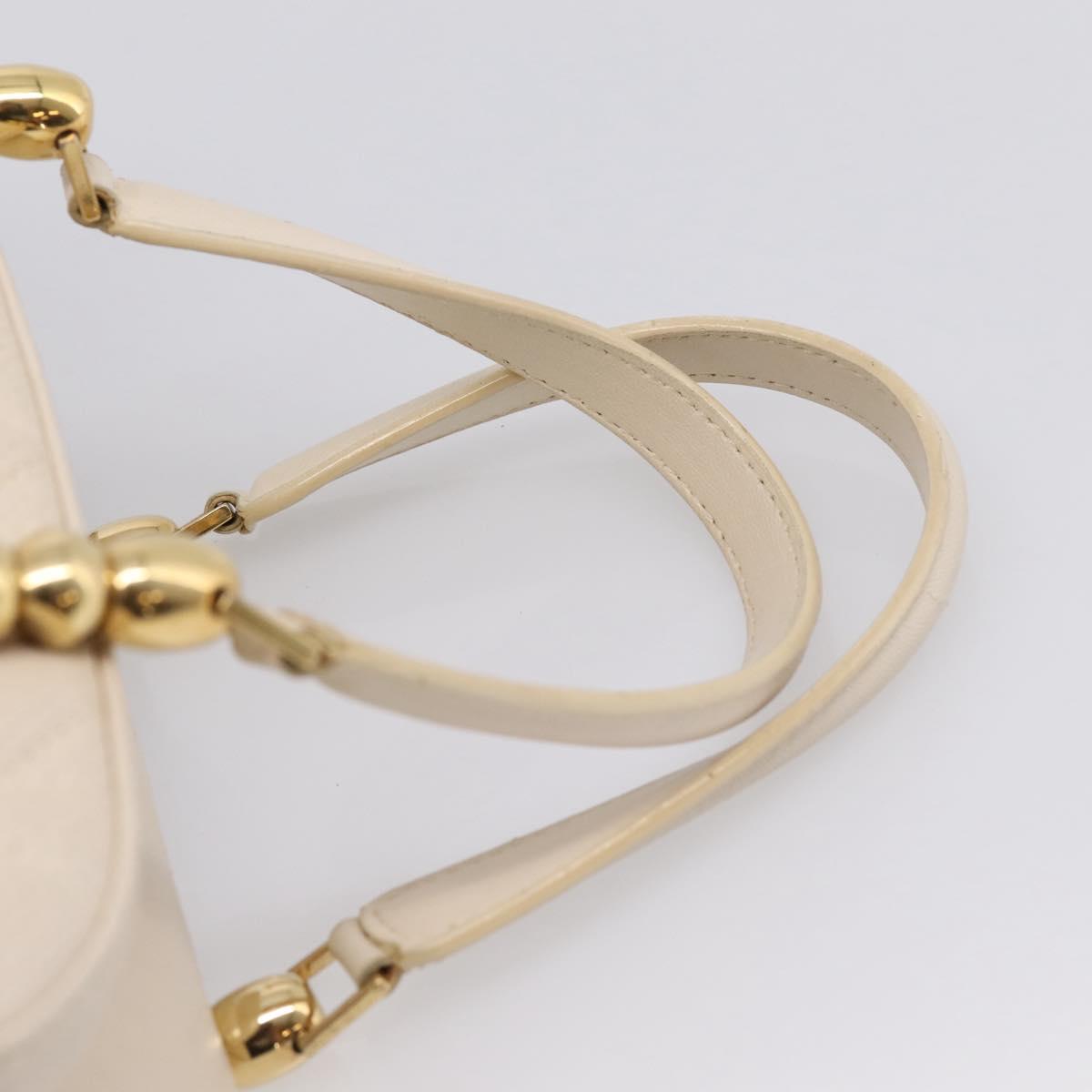 Christian Dior Maris Pearl Canage Hand Bag Leather White Gold Auth 208737A