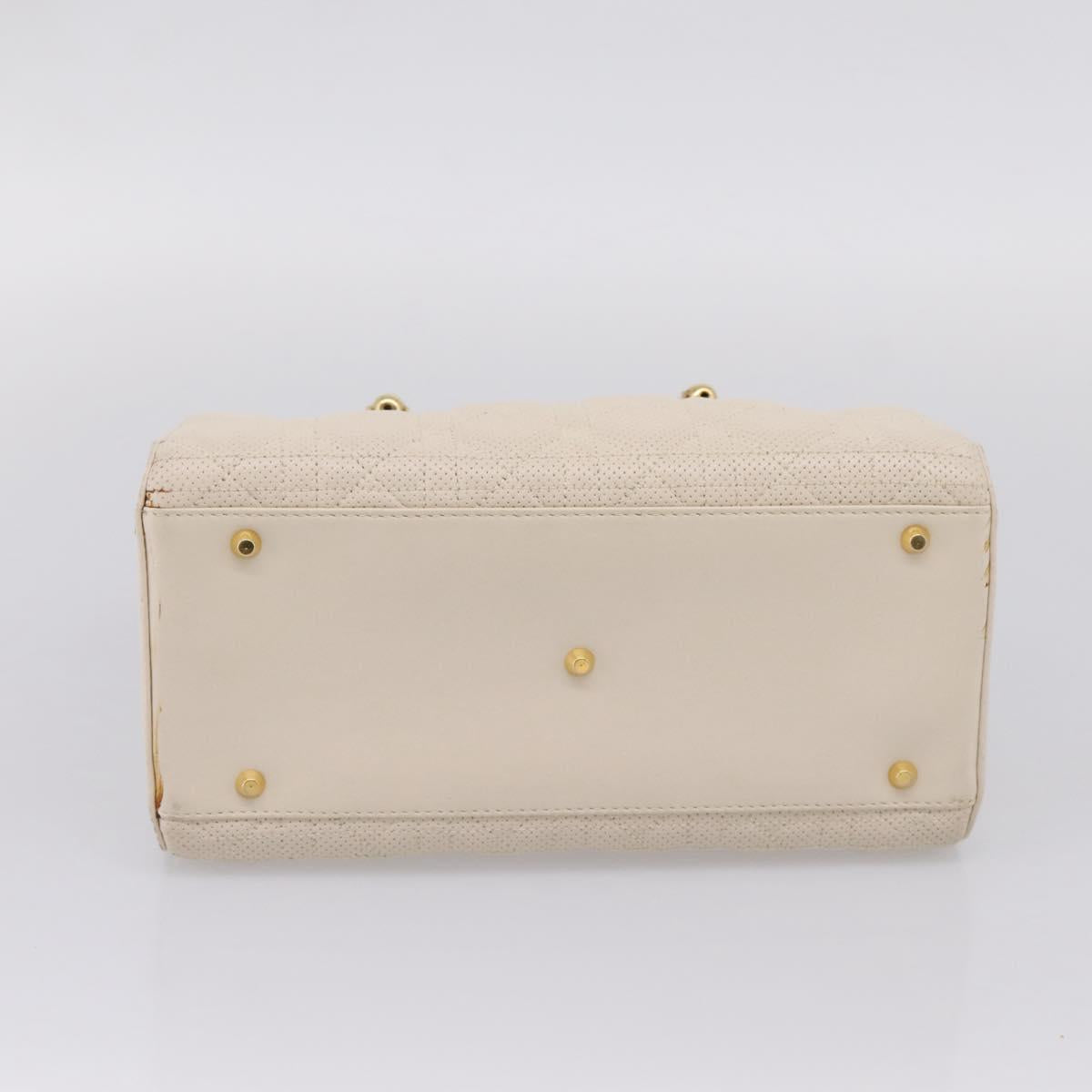 Christian Dior Maris Pearl Canage Hand Bag Leather White Gold Auth 208737A