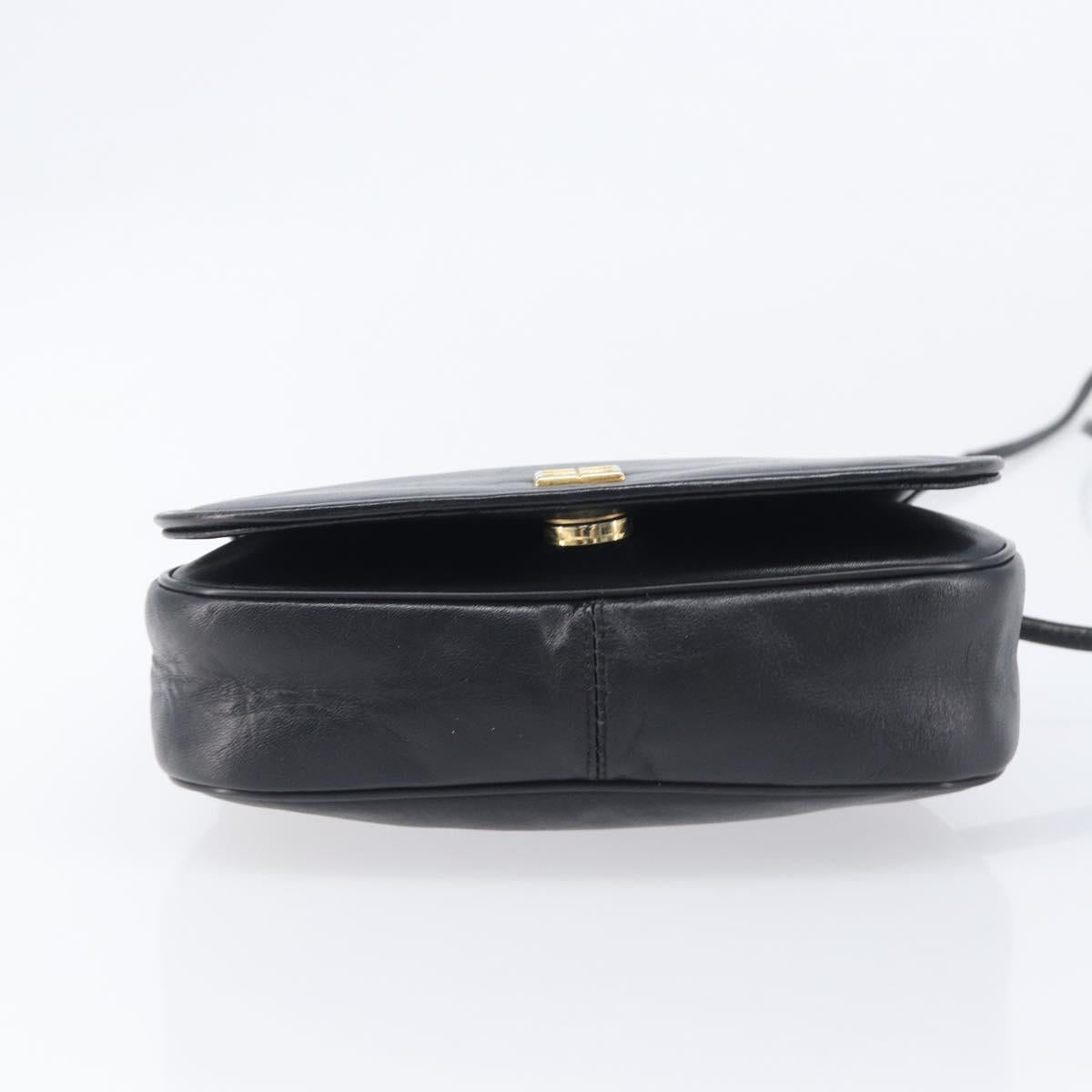 GIVENCHY Shoulder Bag Leather Black Gold Auth 208740