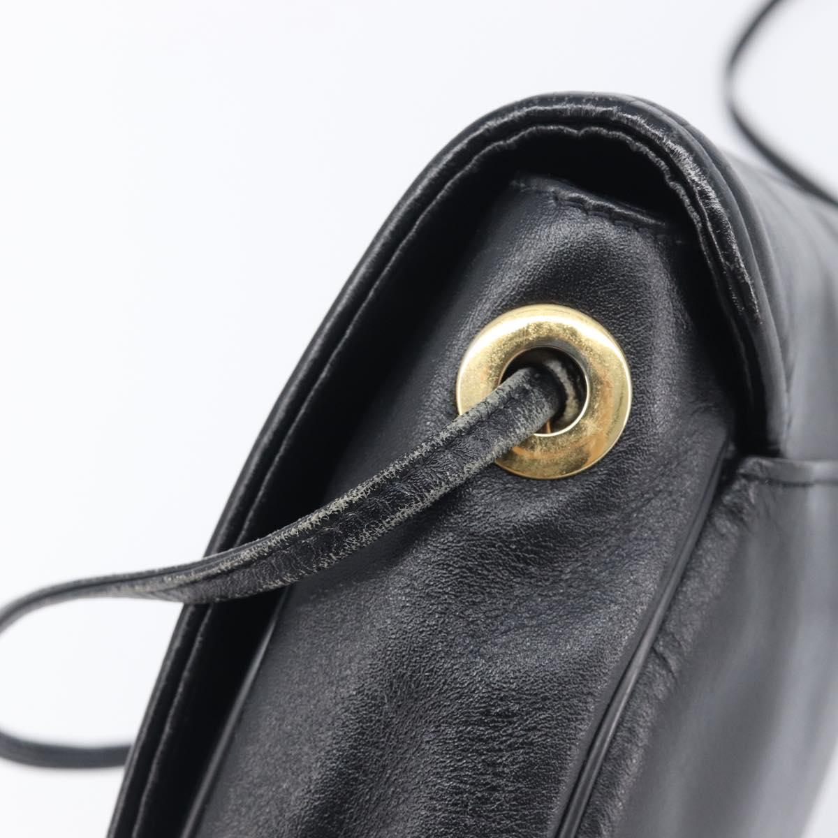GIVENCHY Shoulder Bag Leather Black Gold Auth 208740