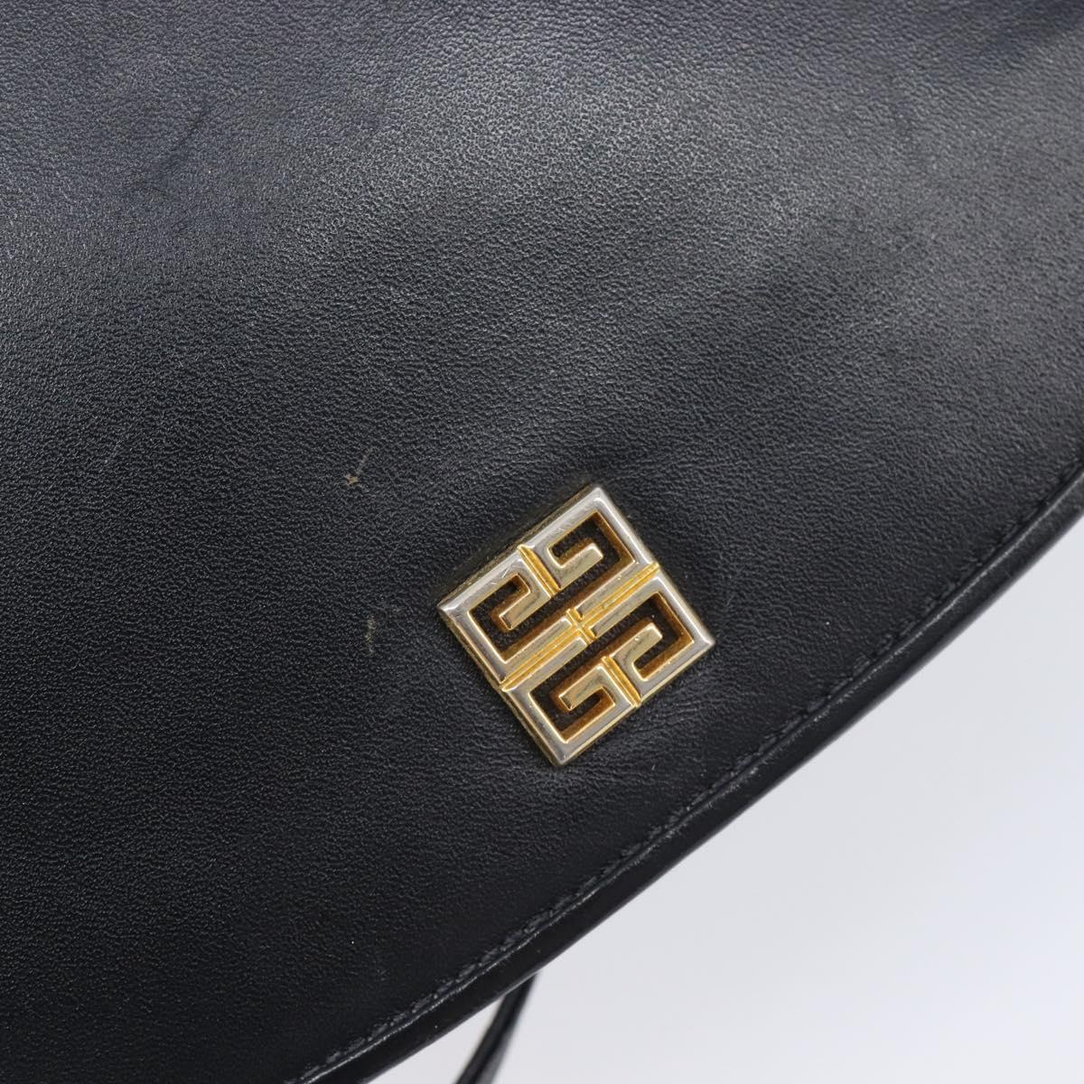 GIVENCHY Shoulder Bag Leather Black Gold Auth 208740