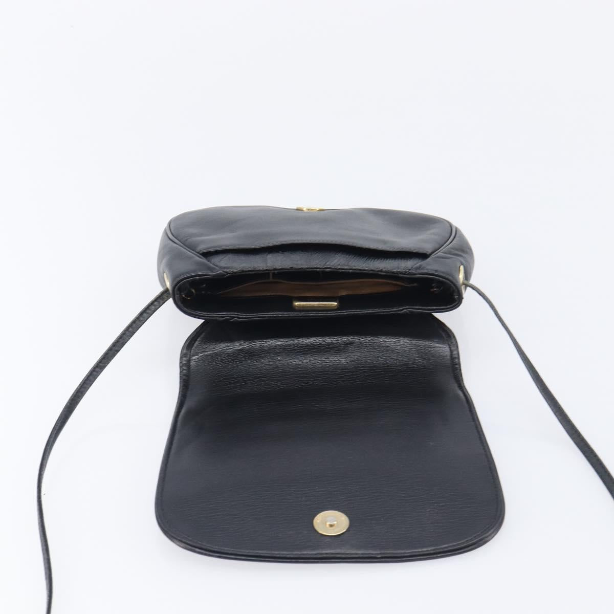 GIVENCHY Shoulder Bag Leather Black Gold Auth 208740