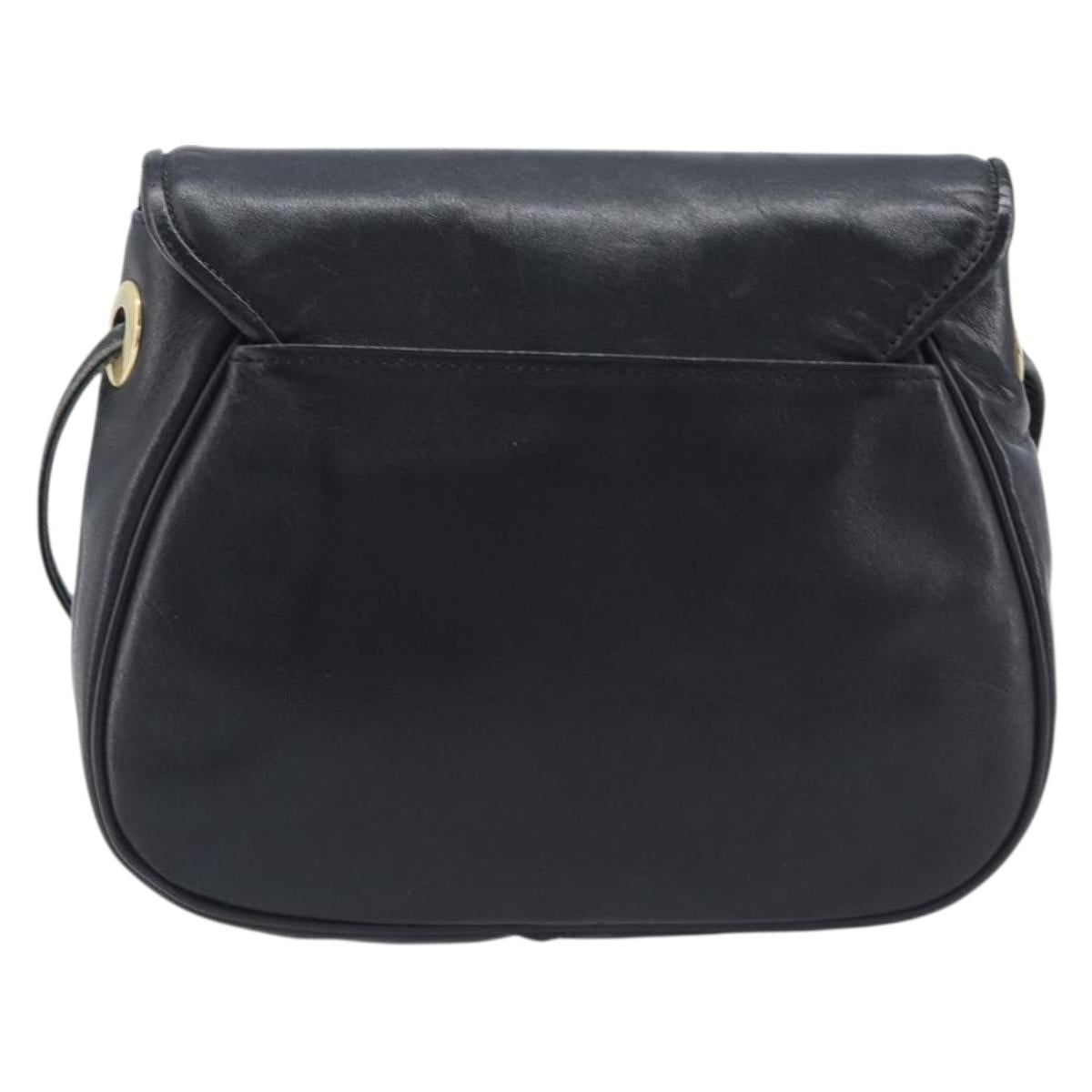 GIVENCHY Shoulder Bag Leather Black Gold Auth 208740