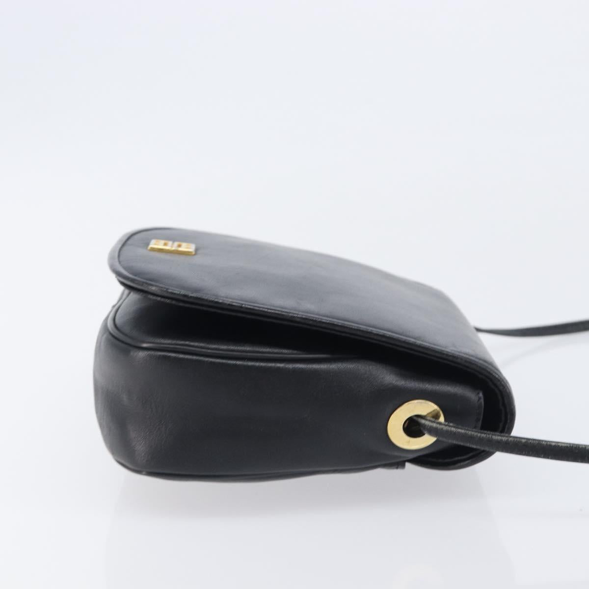 GIVENCHY Shoulder Bag Leather Black Gold Auth 208740
