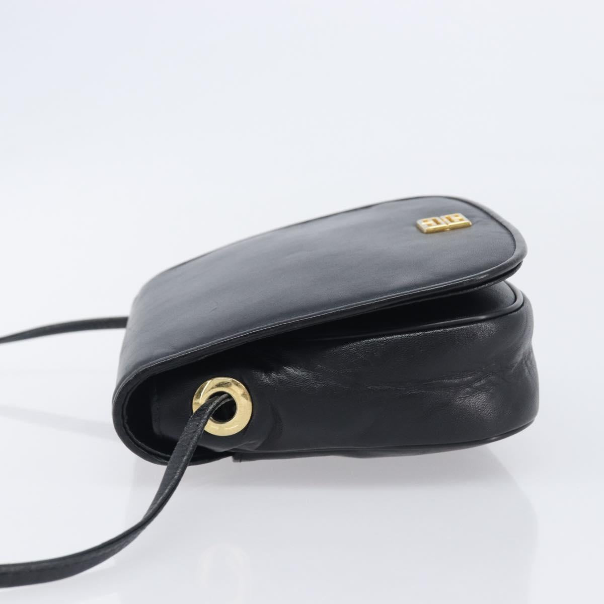 GIVENCHY Shoulder Bag Leather Black Gold Auth 208740