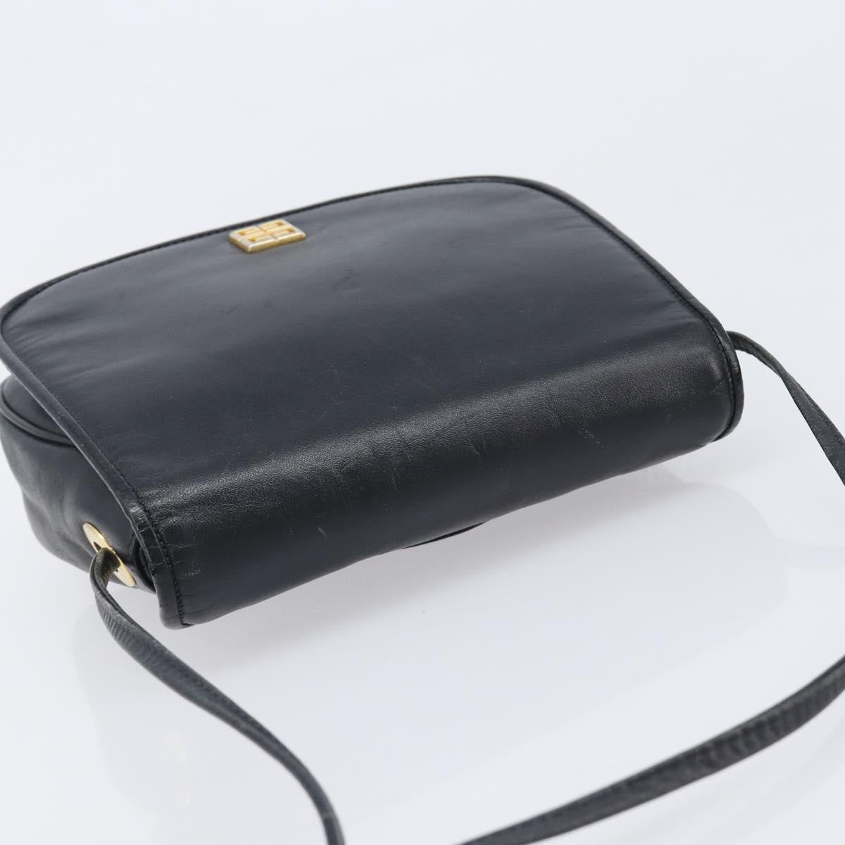 GIVENCHY Shoulder Bag Leather Black Gold Auth 208740