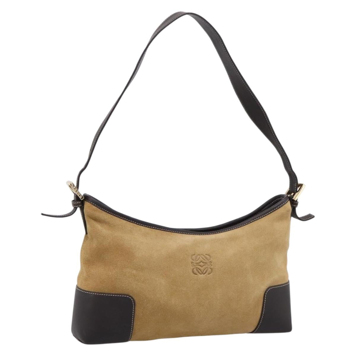 LOEWE Shoulder Bag Suede Beige Gold Tone Auth 208742V