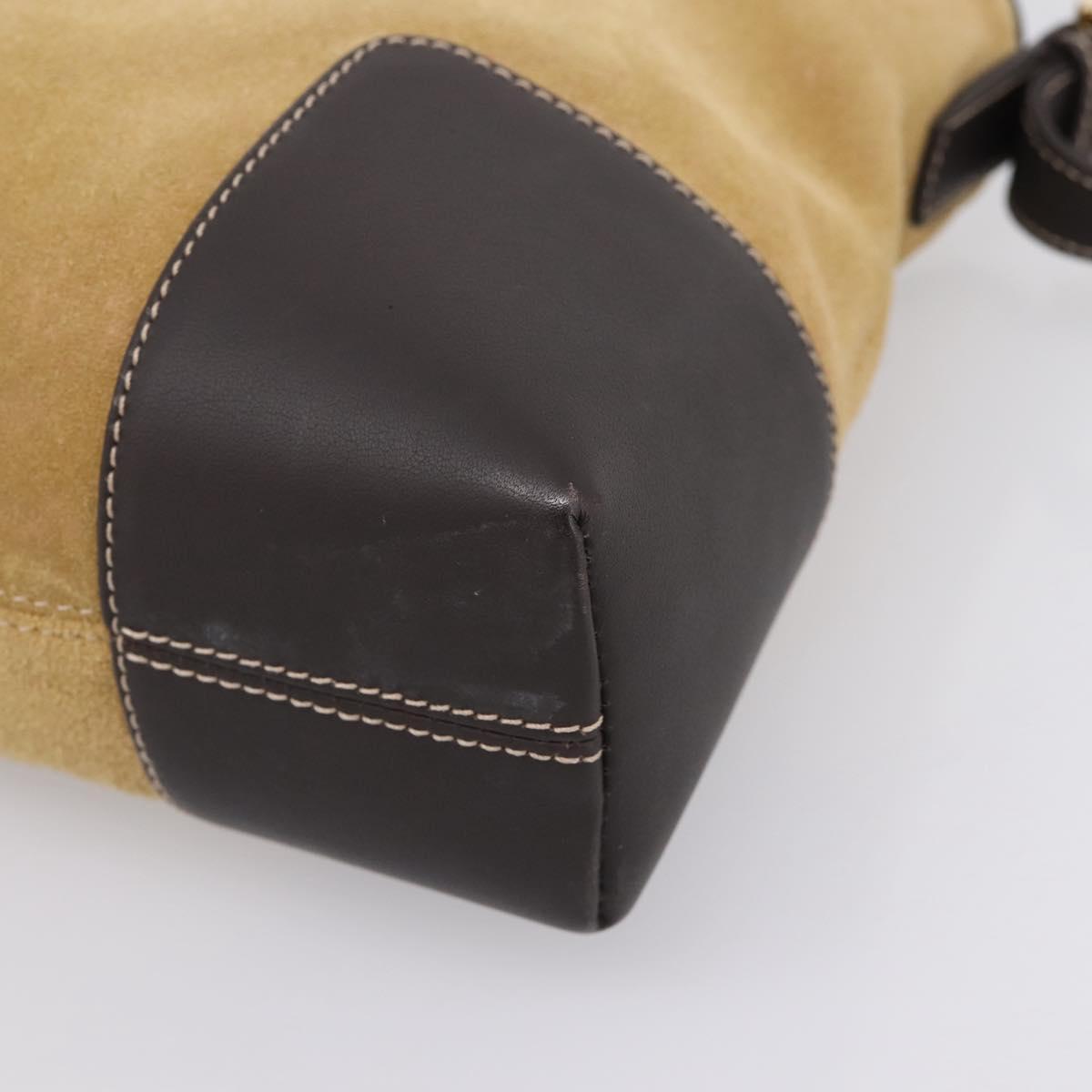 LOEWE Shoulder Bag Suede Beige Gold Tone Auth 208742V
