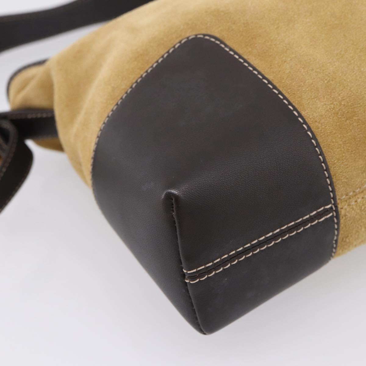 LOEWE Shoulder Bag Suede Beige Gold Tone Auth 208742V