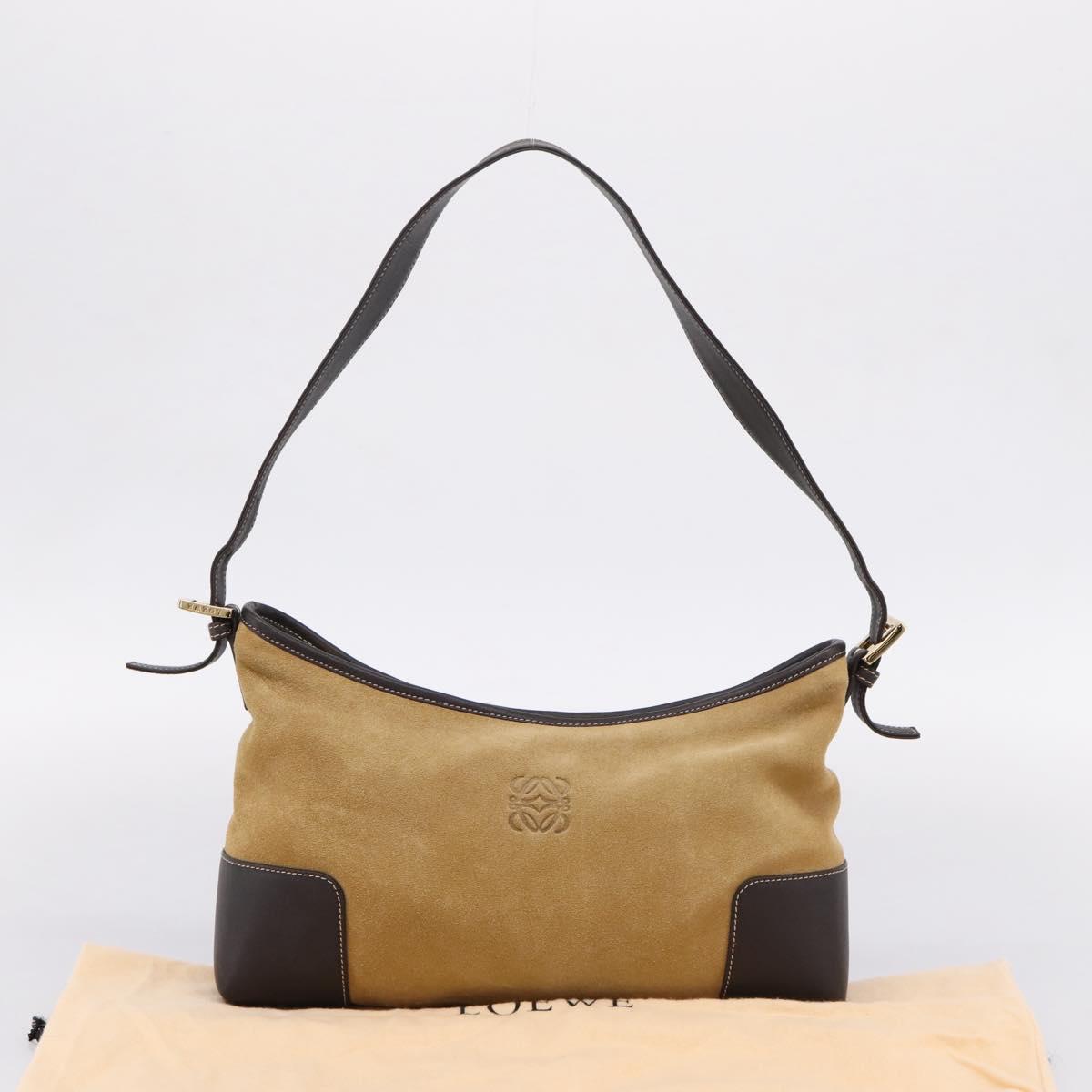 LOEWE Shoulder Bag Suede Beige Gold Tone Auth 208742V