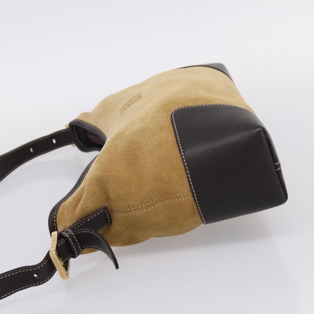 LOEWE Shoulder Bag Suede Beige Gold Tone Auth 208742V