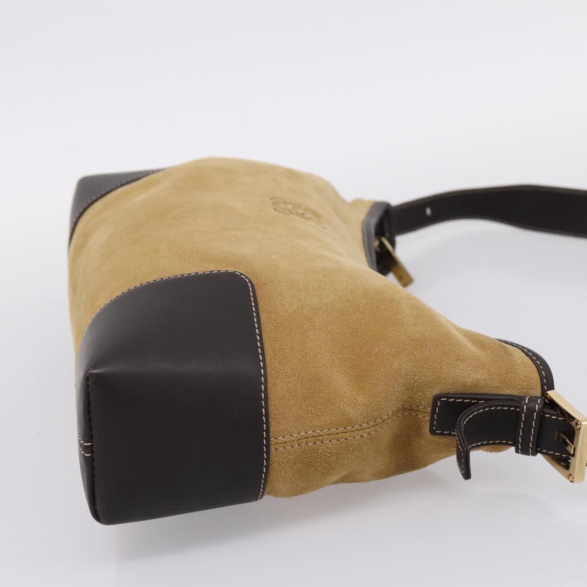 LOEWE Shoulder Bag Suede Beige Gold Tone Auth 208742V