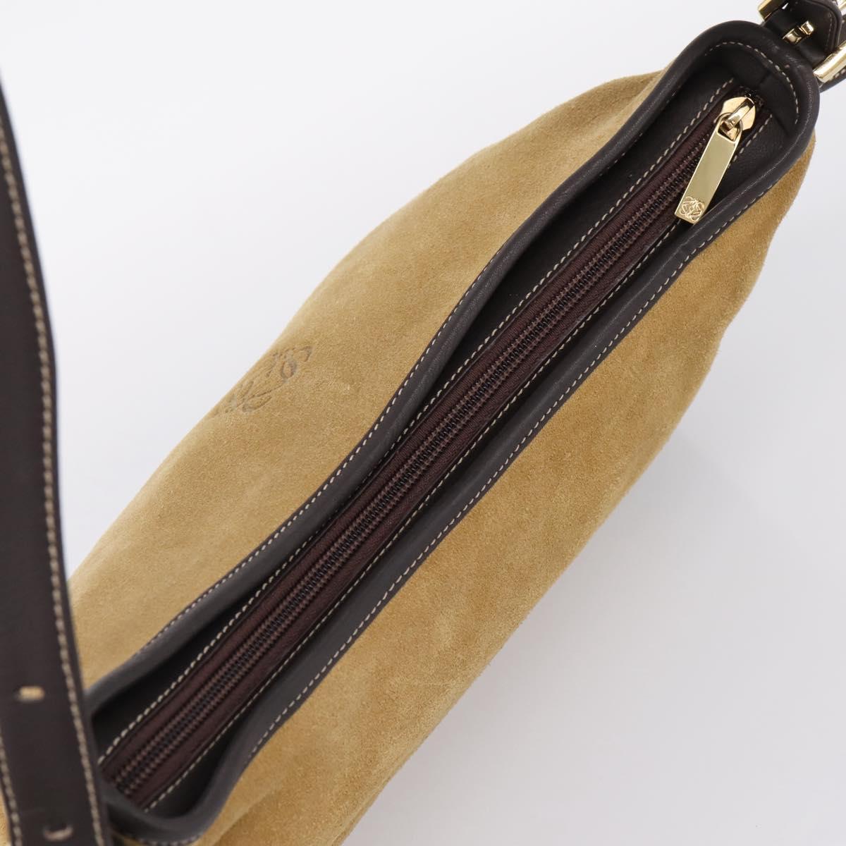 LOEWE Shoulder Bag Suede Beige Gold Tone Auth 208742V