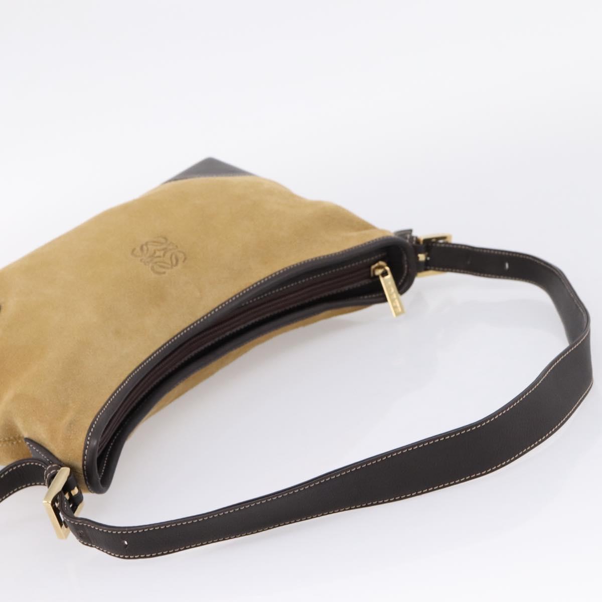 LOEWE Shoulder Bag Suede Beige Gold Tone Auth 208742V