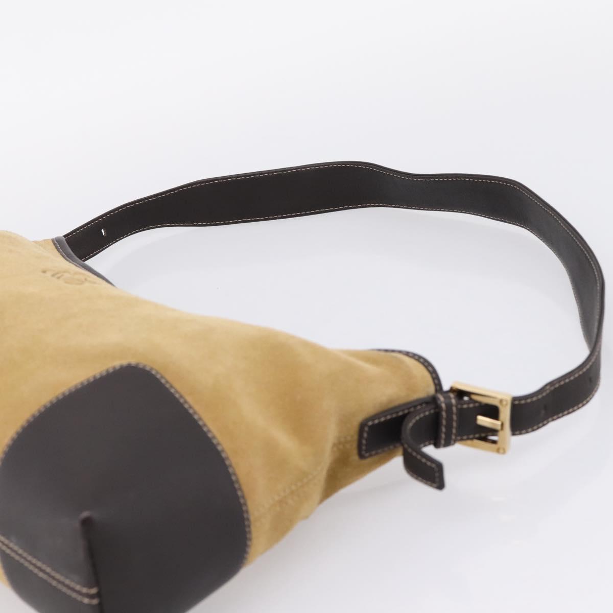 LOEWE Shoulder Bag Suede Beige Gold Tone Auth 208742V