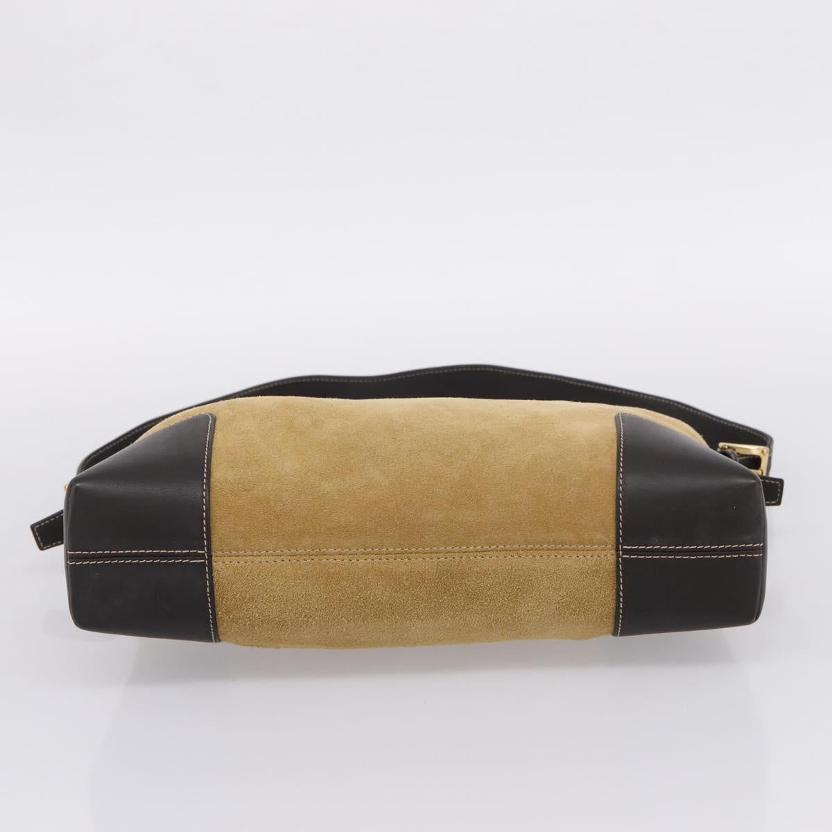 LOEWE Shoulder Bag Suede Beige Gold Tone Auth 208742V