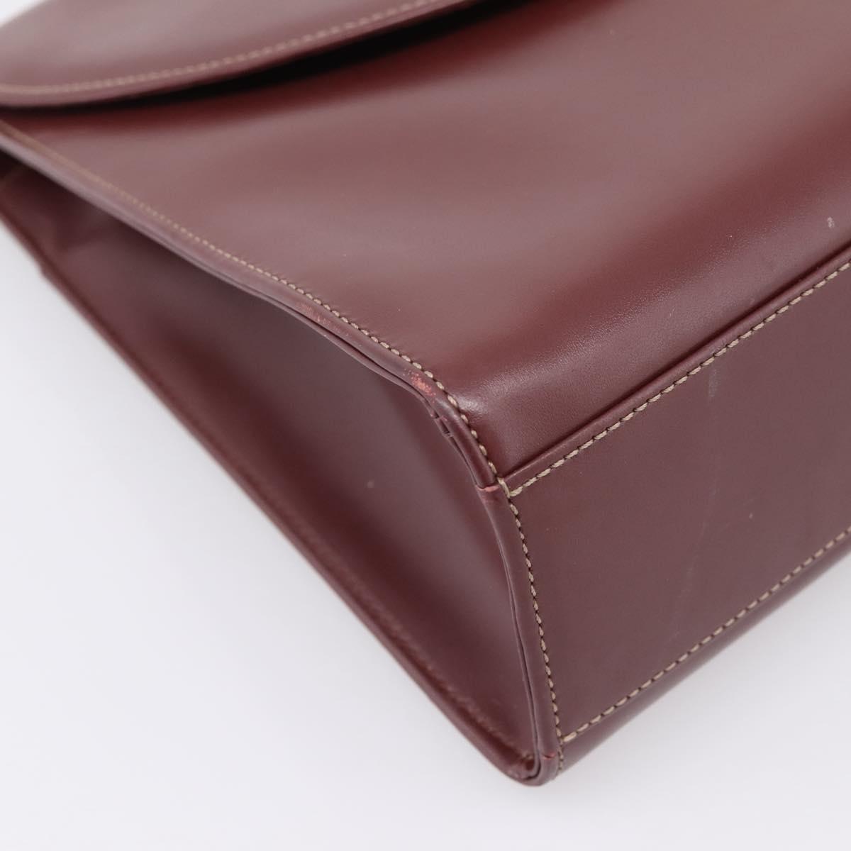 Cartier Must Line Hand Bag Leather Bordeaux Gold Auth 208747