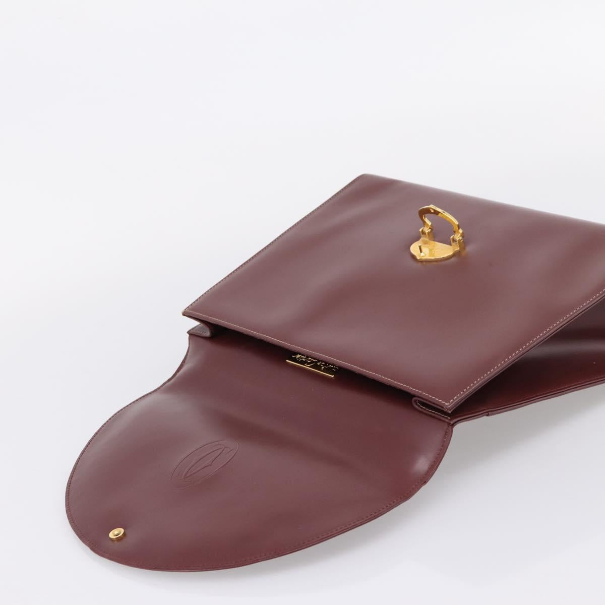 Cartier Must Line Hand Bag Leather Bordeaux Gold Auth 208747