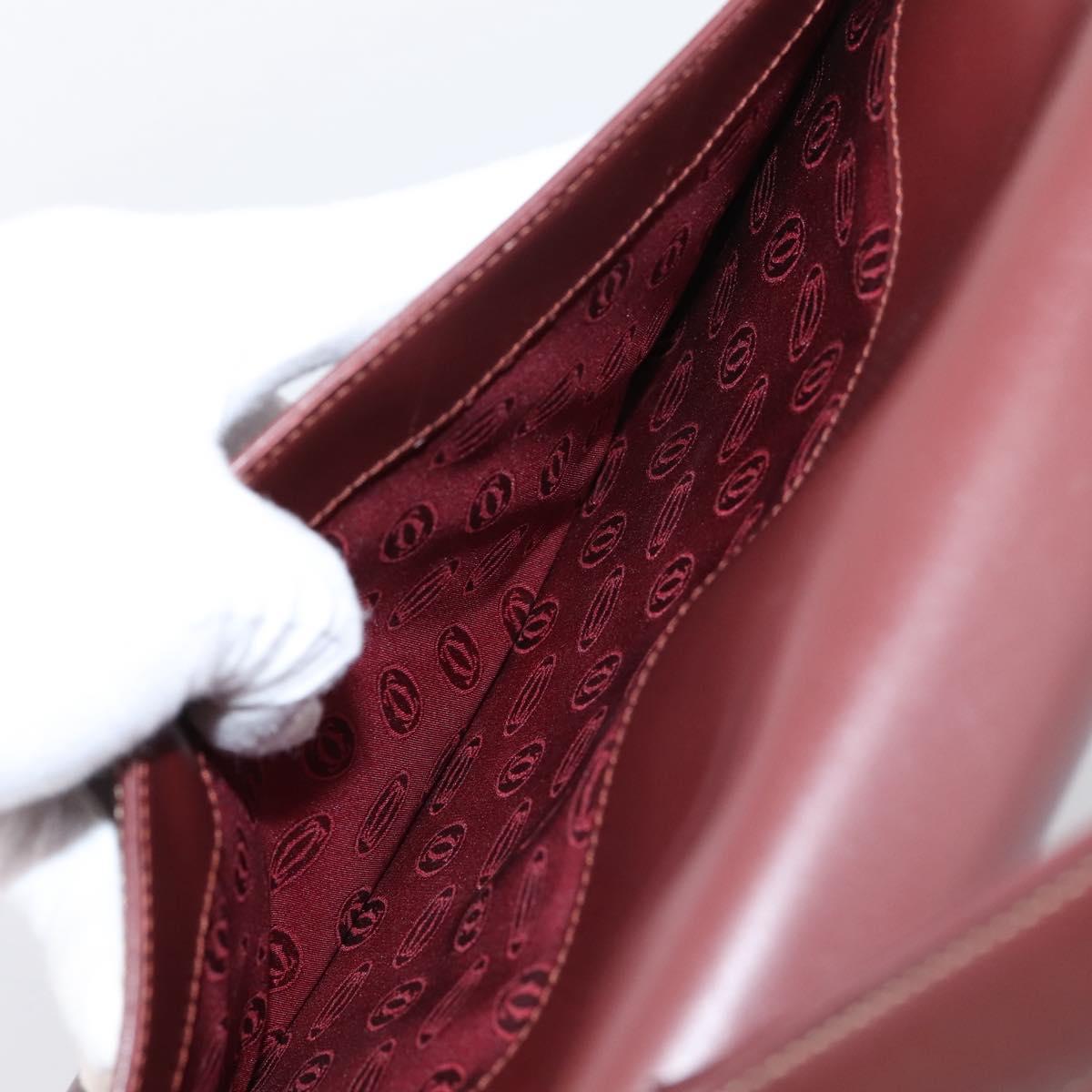Cartier Must Line Hand Bag Leather Bordeaux Gold Auth 208747