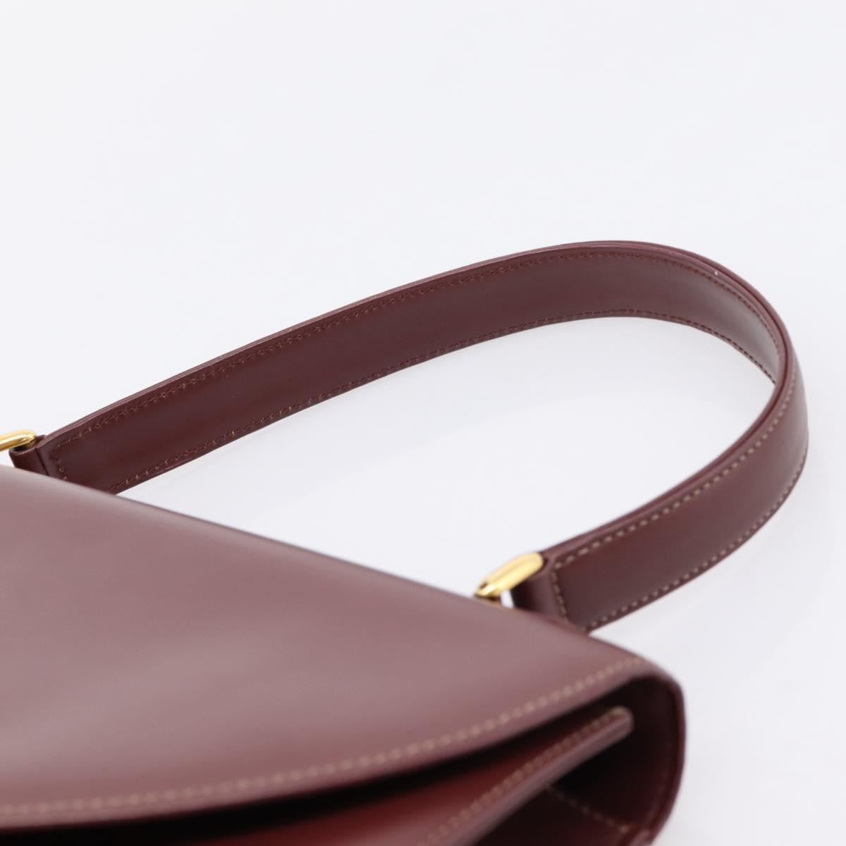 Cartier Must Line Hand Bag Leather Bordeaux Gold Auth 208747
