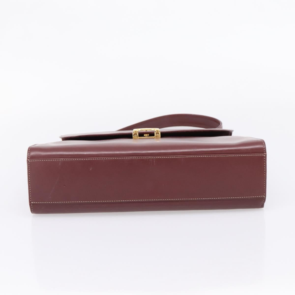 Cartier Must Line Hand Bag Leather Bordeaux Gold Auth 208747