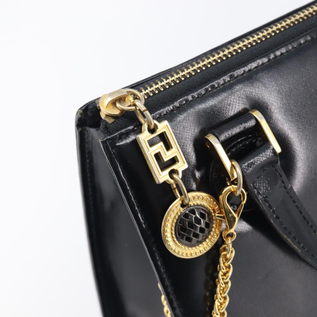 Gianni Versace Hand Bag Leather Black Gold Auth 208748