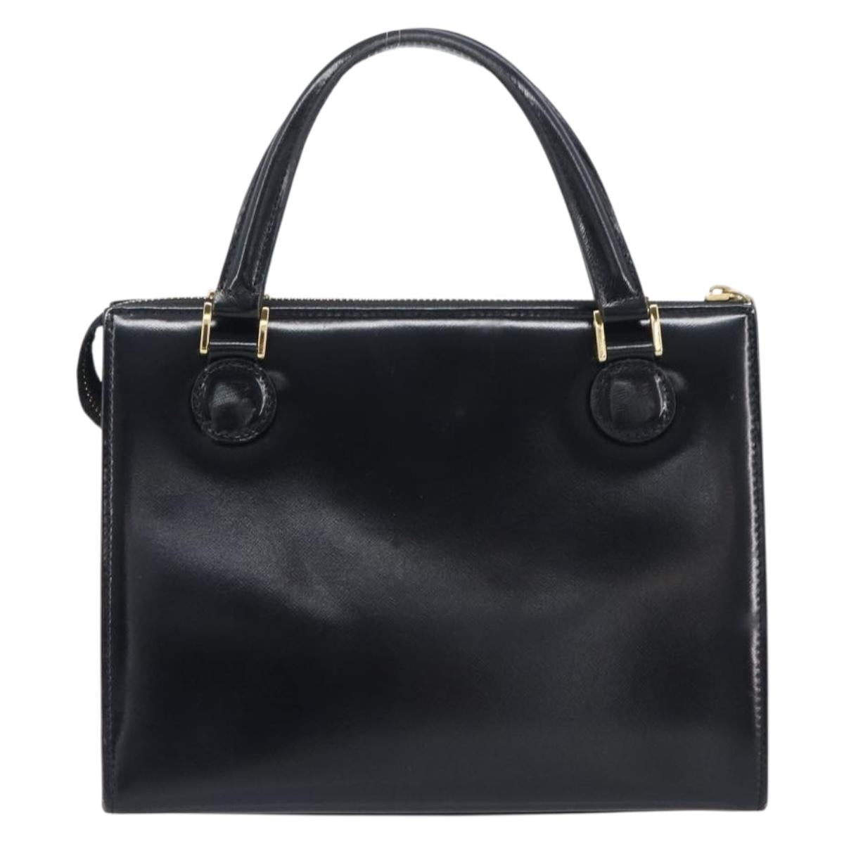 Gianni Versace Hand Bag Leather Black Gold Auth 208748