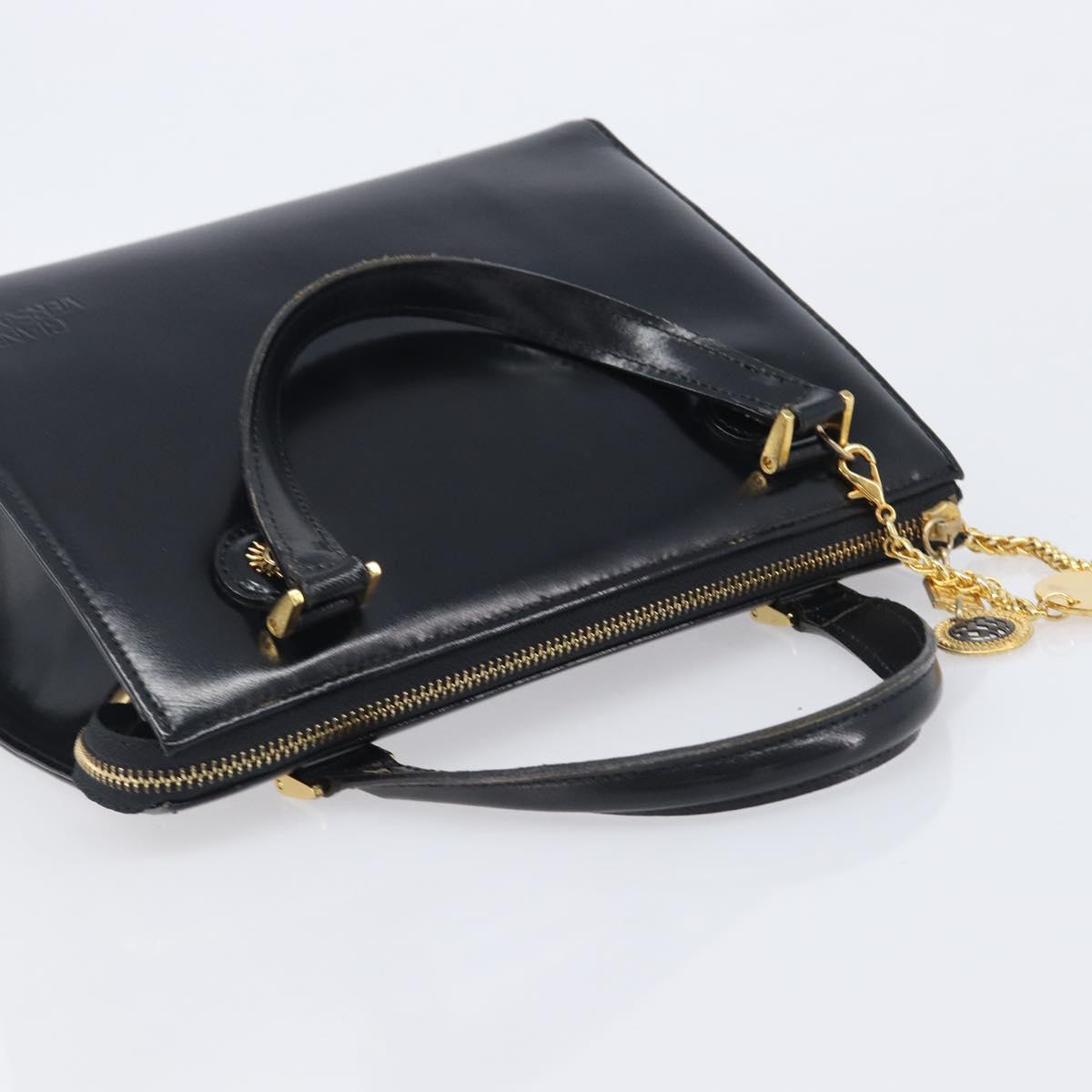 Gianni Versace Hand Bag Leather Black Gold Auth 208748