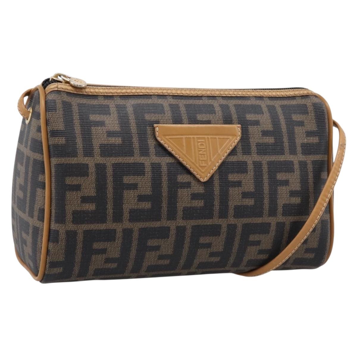 FENDI Zucca Canvas Mamma Baguette Shoulder Bag PVC Brown Black Auth 208749