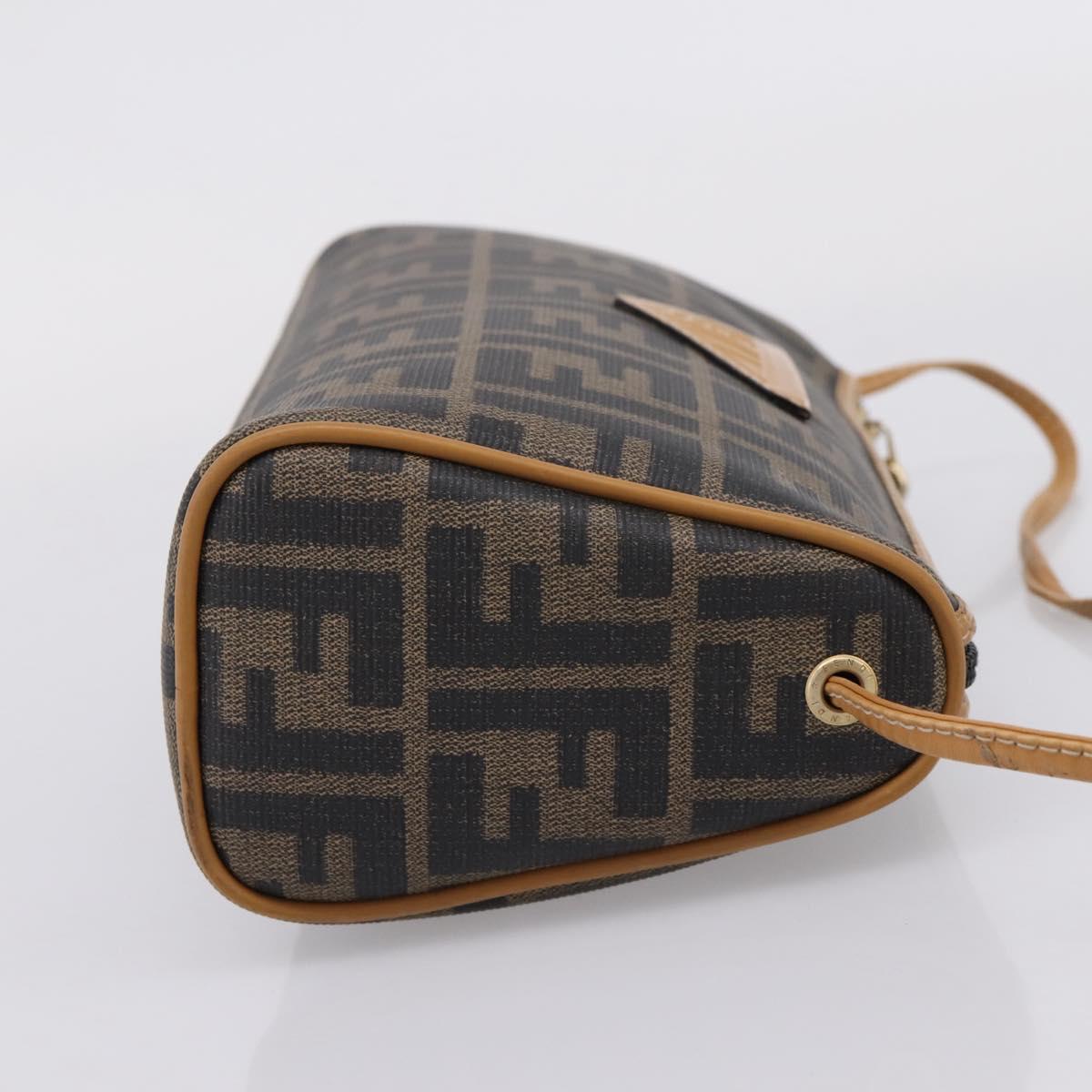 FENDI Zucca Canvas Mamma Baguette Shoulder Bag PVC Brown Black Auth 208749