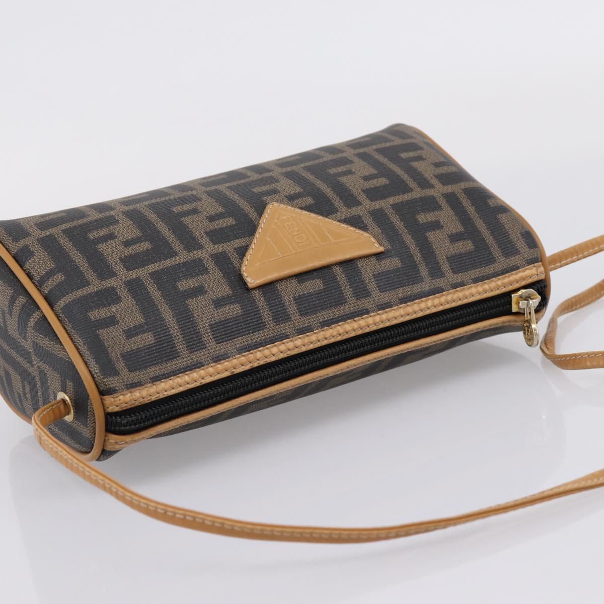 FENDI Zucca Canvas Mamma Baguette Shoulder Bag PVC Brown Black Auth 208749