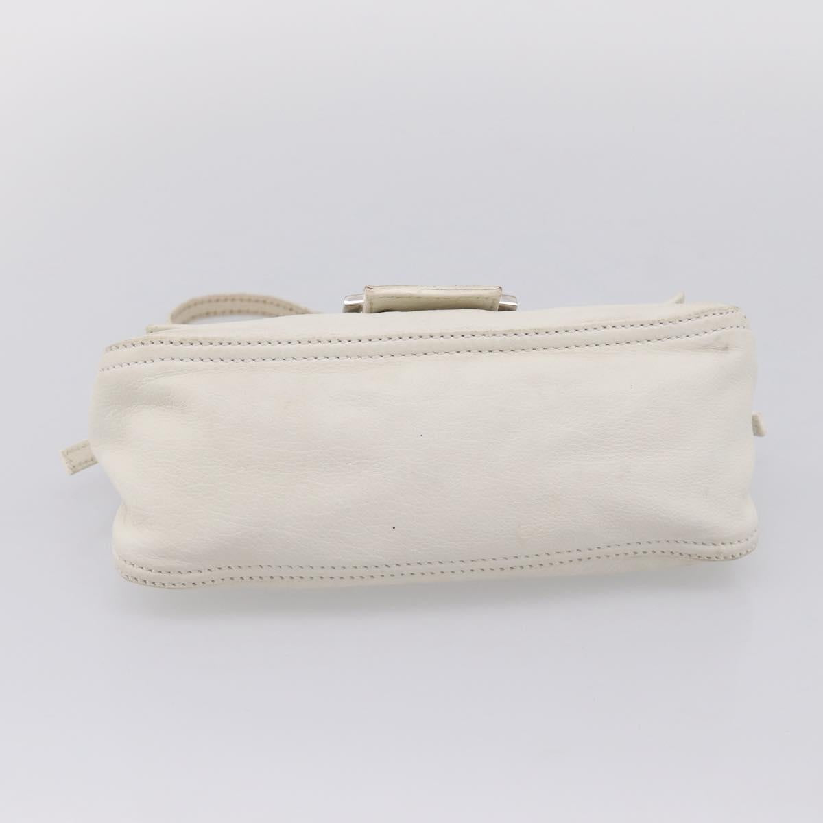 FENDI Mamma Baguette Hand Bag Leather White Silver Auth 208750A