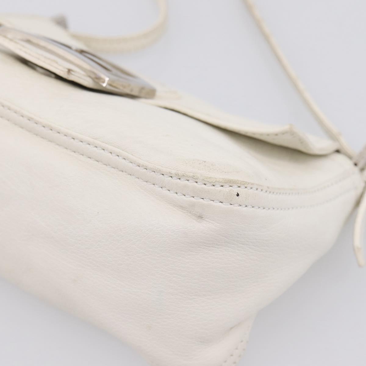 FENDI Mamma Baguette Hand Bag Leather White Silver Auth 208750A
