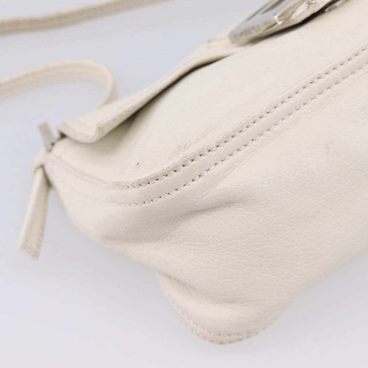 FENDI Mamma Baguette Hand Bag Leather White Silver Auth 208750A