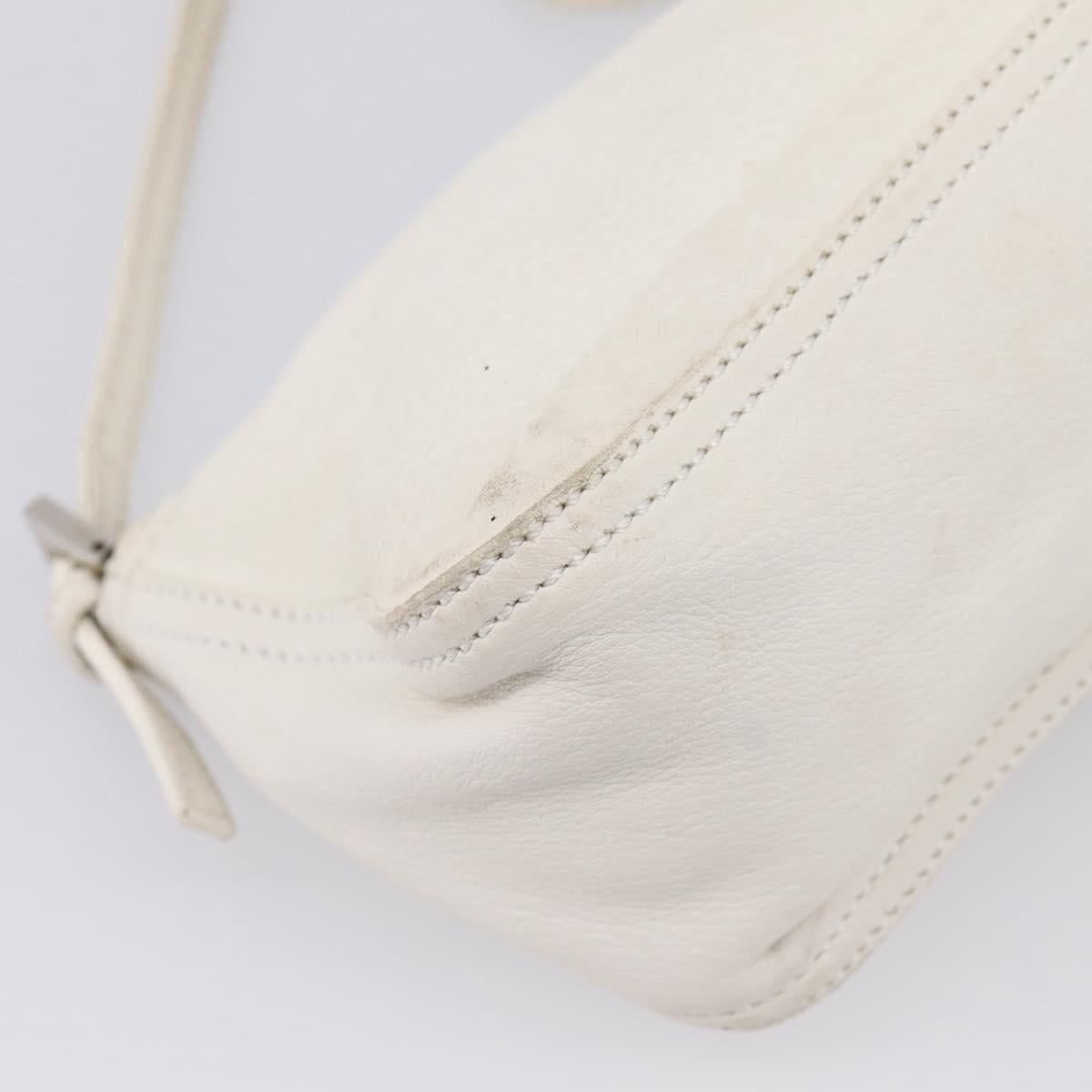 FENDI Mamma Baguette Hand Bag Leather White Silver Auth 208750A