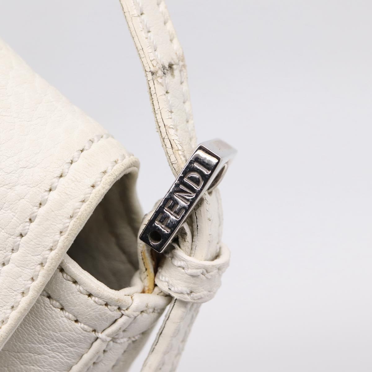 FENDI Mamma Baguette Hand Bag Leather White Silver Auth 208750A