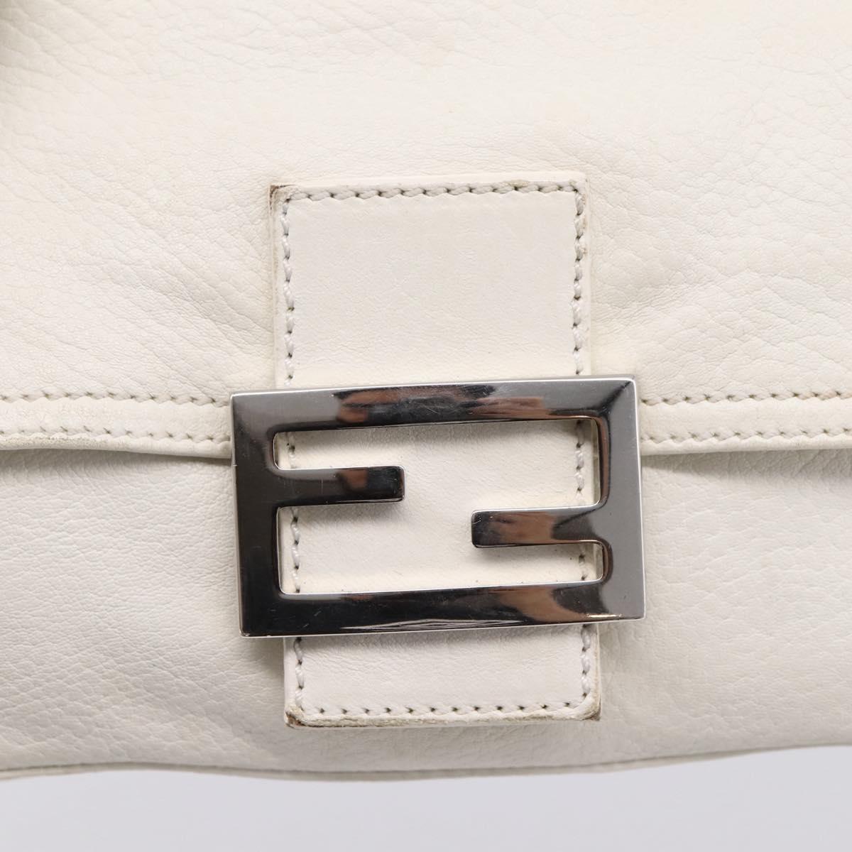 FENDI Mamma Baguette Hand Bag Leather White Silver Auth 208750A
