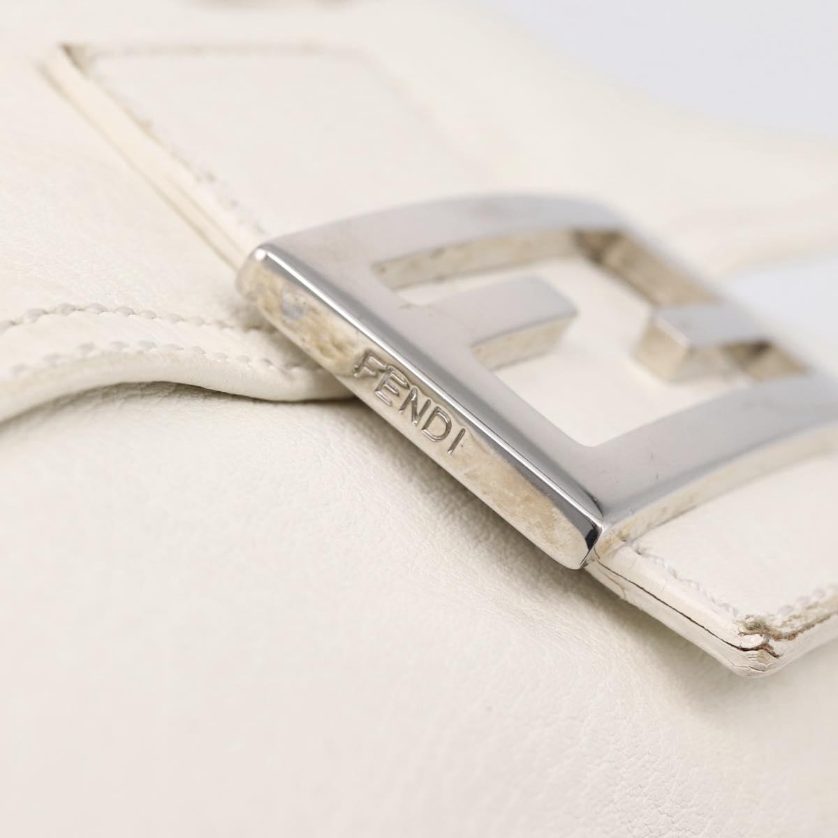 FENDI Mamma Baguette Hand Bag Leather White Silver Auth 208750A