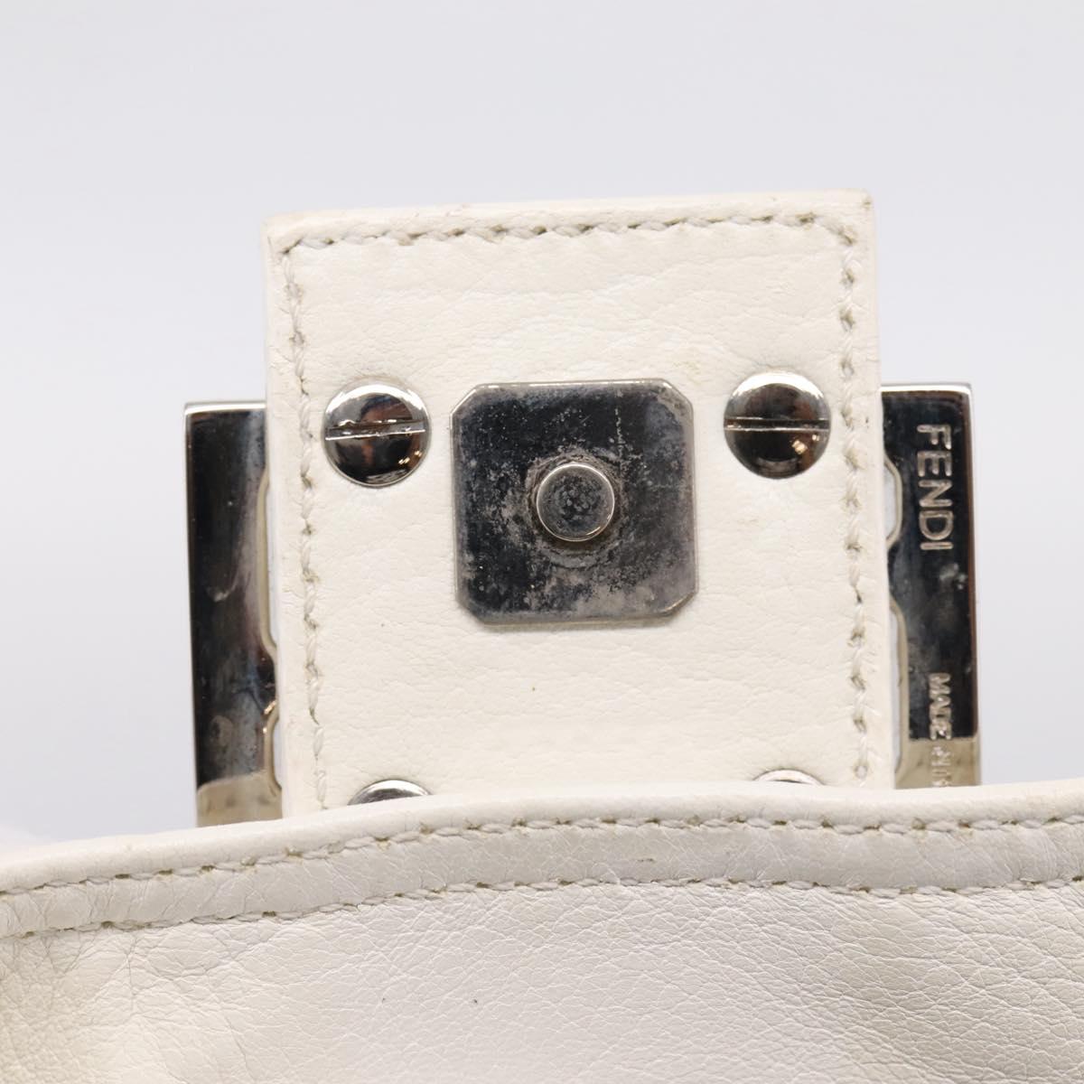 FENDI Mamma Baguette Hand Bag Leather White Silver Auth 208750A