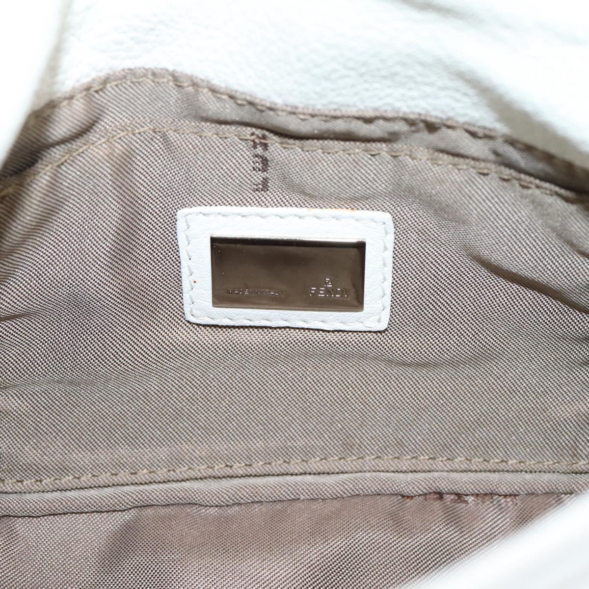 FENDI Mamma Baguette Hand Bag Leather White Silver Auth 208750A