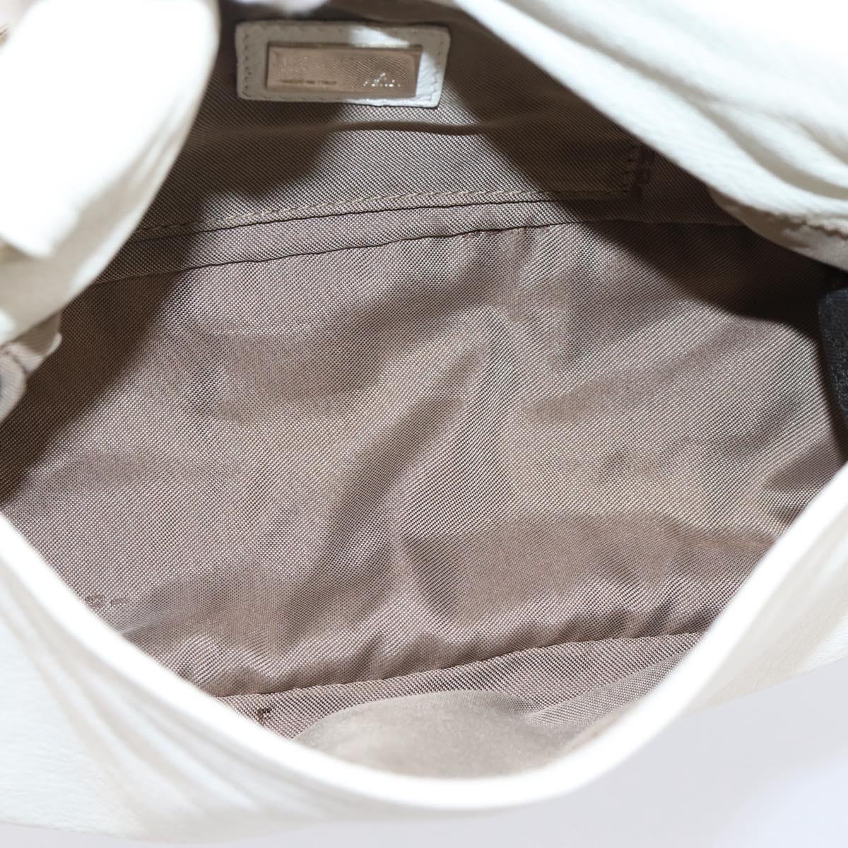 FENDI Mamma Baguette Hand Bag Leather White Silver Auth 208750A